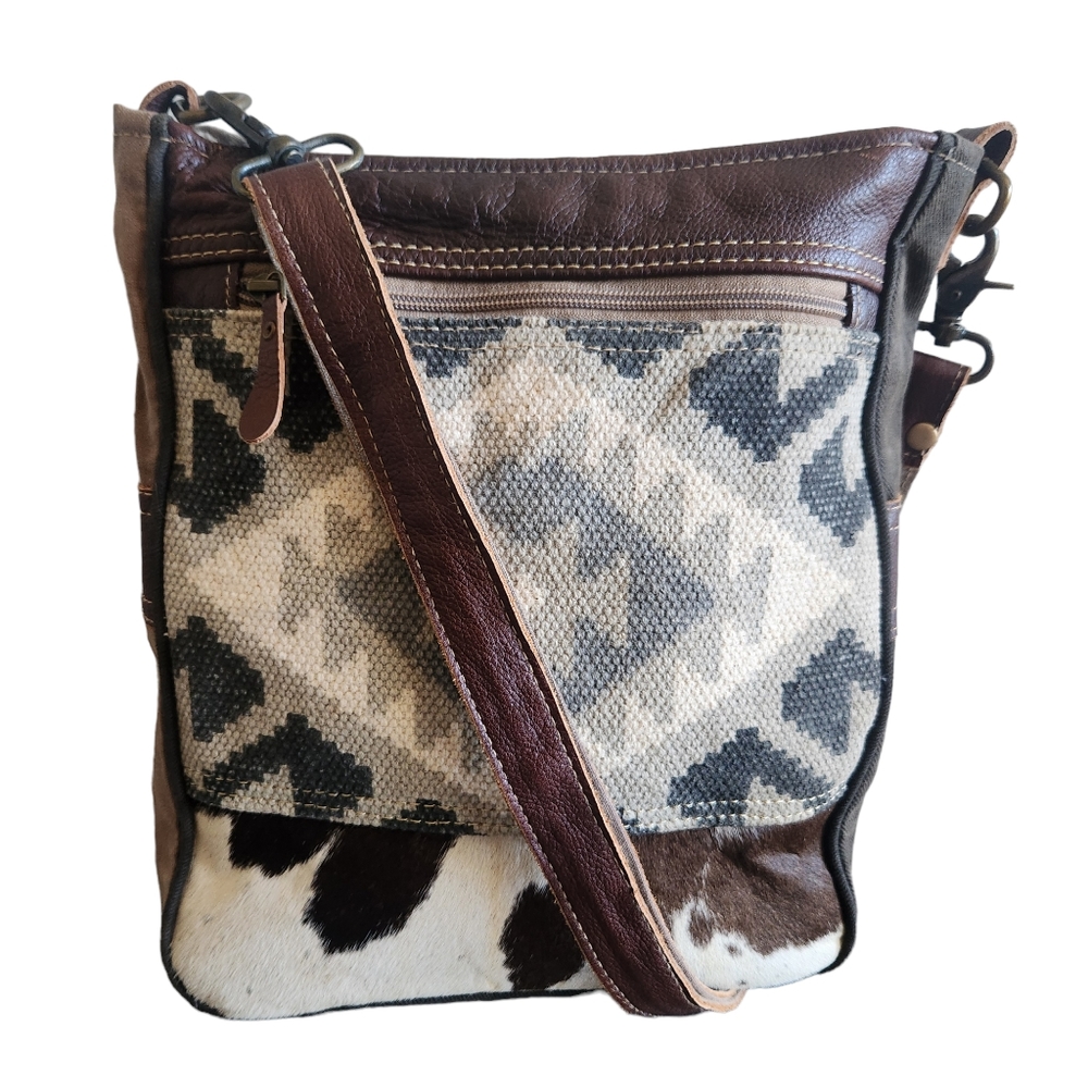 Myra Trailblazer Canvas And Cowhide Leather Crossbody Bag Aztec Print